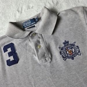 Vintage Polo Ralph Lauren Polo Shirt Bleeker Patch No. 3 Gray Cotton Size M